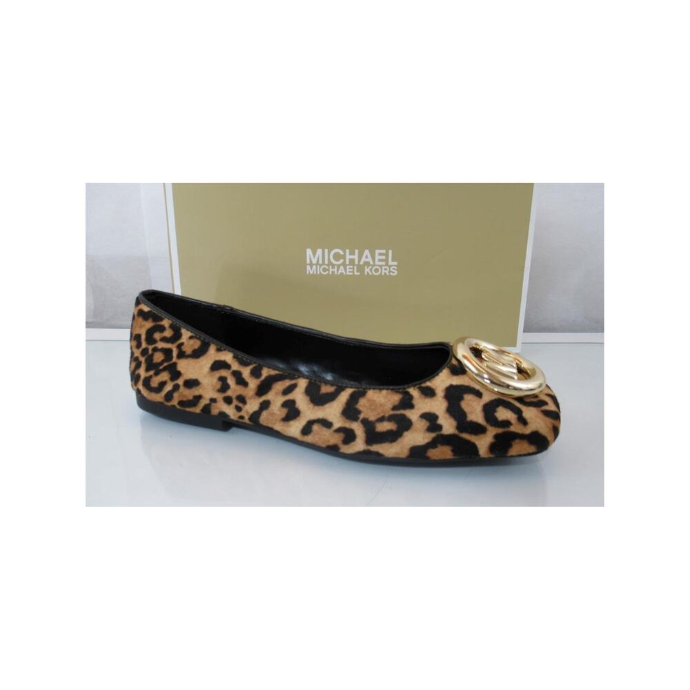Michael Kors Size 7 Milan Flex Ballet Flat MK Logo Cheetah Haircalf Marigold